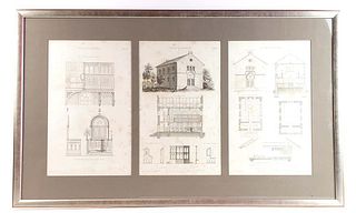 A Judaica Set of Framed Blueprints of a Synagoge