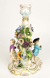 19th C. Meissen Porcelain Figural Encrusted Candlestick