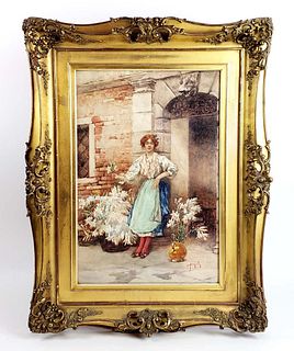 Emmanuale Brugnoli (1859-1944) Italian Watercolor of Woman