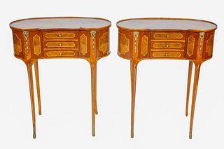 Pair of Louis XV Style Parquetry & Gilt Mounted Side Tables