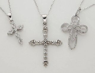 (3) 14K gold and diamond cross necklaces