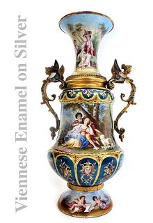 19th C. Viennese Enamel on Silver Vase