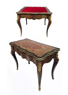 19th C. French Boulle Figural Bronze Mounted Game Table