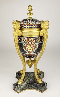 19th C. French Chanpleve Enamel & Bronze Figural Vase