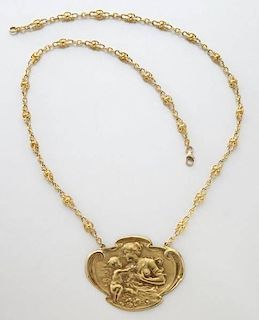 Art Nouveau 14K gold and diamond necklace
