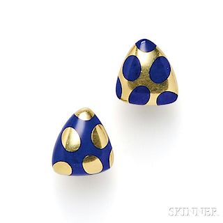 18kt Gold and Lapis "Positive-Negative" Earclips, Tiffany & Co.