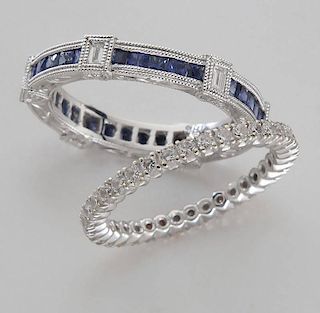 (2) 18K gold and diamond eternity bands