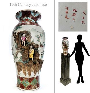 19th C. Large Japanese Sumida Figural Vase