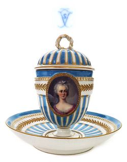 18th Century Sevres Covered Cup and Saucer