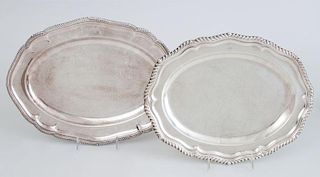 EDWARD VII CRESTED SILVER SMALL MEAT DISH AND A SIMILAR SILVER-PLATED TRAY