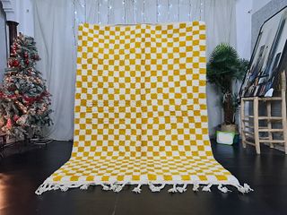 Yellow & White Chess Rug