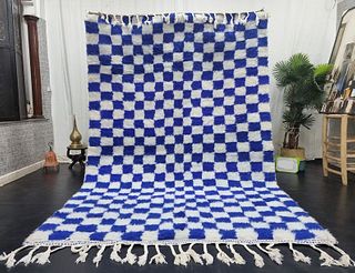 Beautiful Blue & White Chess Rug