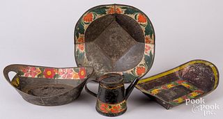 Four pieces of toleware, 19th c.