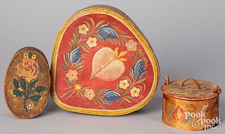 Three Scandinavian painted bentwood boxes