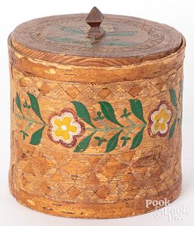 Scandinavian painted birch bark canister, 19th c.