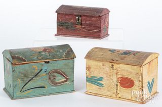 Three miniature Continental painted trinket boxes