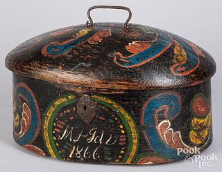 Scandinavian painted valuables box, dated 1866