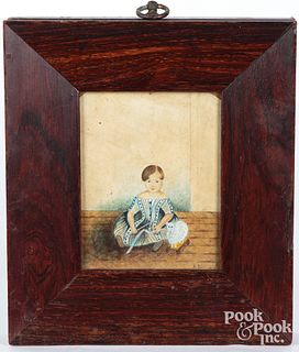 Miniature watercolor portrait of a child