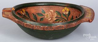 Large Scandinavian painted ale bowl, dated 1853