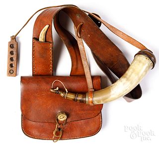 Contemporary leather hunting bag with powder horn