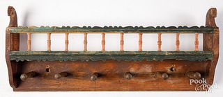 Scandinavian painted shelf/peg rack, 19th c.