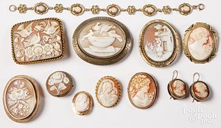 Cameo jewelry, several with gold mounts.