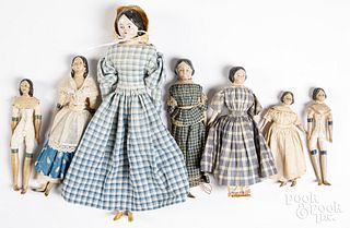 Five small Greiner type papier-mâché dolls, 19th c