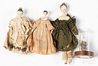 Four miniature peg wooden dolls