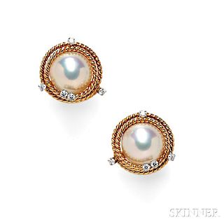 Mabe Pearl and Diamond Earclips, Schlumberger, Tiffany & Co.