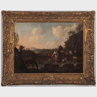 Follower of Nicolaes Berchem (1620-1683): Figure in a Landscape with Goats