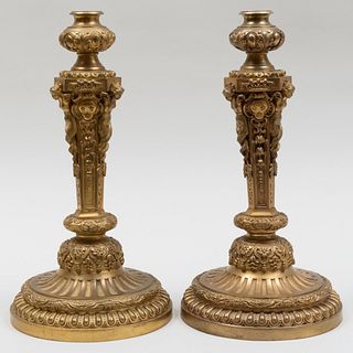 Large Pair of RÃ©gence Style Gilt-Bronze Candlesticks