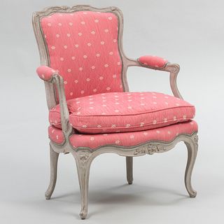 Louis XV Painted Fauteuil en Cabriolet, Indistinctly Signed