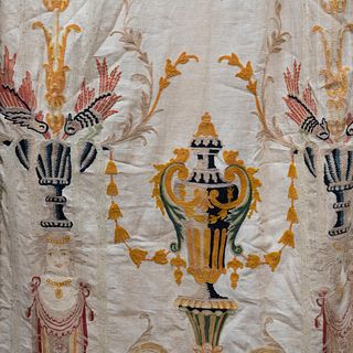 Set of Four Early Italian Chain Stitched Embroidered Curtain Panels on Linen, Designed by Stephen Bastone