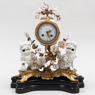 White Glazed Porcelain and Ormolu-Mounted Mantel Clock