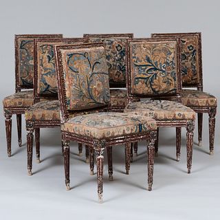 Set of Six Louis XVI Painted Beechwood Chaises with Needlework Upholstery