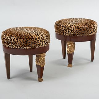 Pair of Empire Style Mahogany and Parcel-Gilt Tabourets 