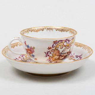 Meissen Porcelain Cup and Saucer Decorated with a Harbor Scene