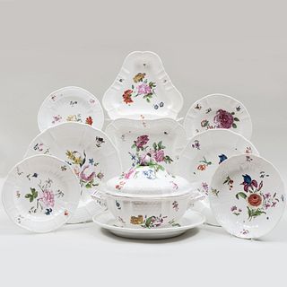 Vienna Porcelain Part Dinner Service with Flowers and Basketwork Border