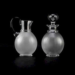 Grouping of Lalique France "Langeais" Frosted Crystal Decanter and Pitcher.