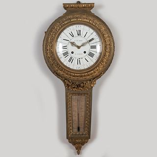 Napoleon III Gilt-Bronze Clock with Barometer, Signed Colard à Paris
