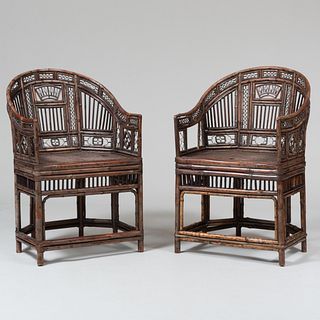 Pair of Regency Bamboo and Caned Tub Chairs