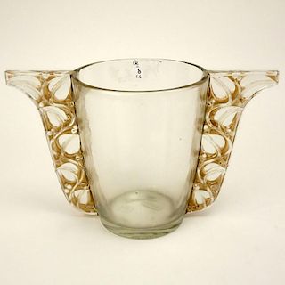René Lalique, France Art Deco Frosted and Clear Glass Vase with Amber Patina