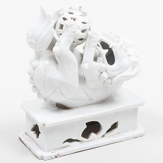 Chinese White Glazed Porcelain Playful Buddhistic Lion