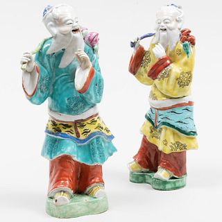 Two Chinese Export Famille Rose Porcelain Figures of Immortals