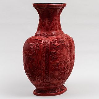 Chinese Lobed Cinnabar Style Vase