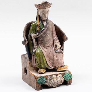 Chinese Glazed Pottery Figure of a Seated Immortal