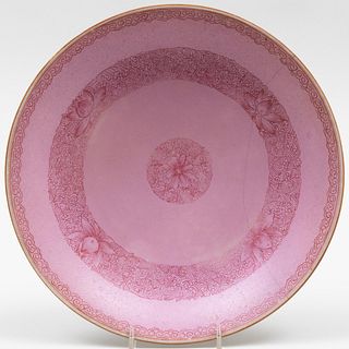 Chinese Export Sgraffito Pink Ground Porcelain Dish