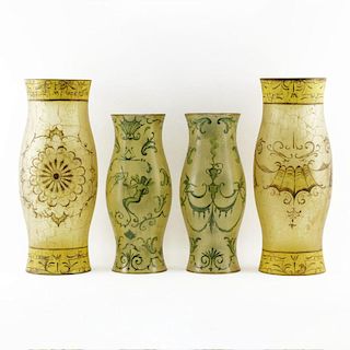 Lot of Four (4) Italian Hand Painted Baluster Form Hurricane Shades. Lot consists of 2 matching pairs