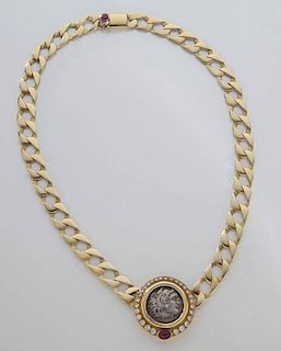 Bulgari 18K gold and coin pendant necklace
