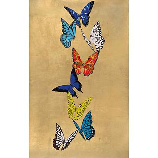 ALENA VAVILINA, Butterflies series 29, Firmado, Acrílico, tinta y hoja de oro sobre papel, 100.5 x 66 cm, Con certificado